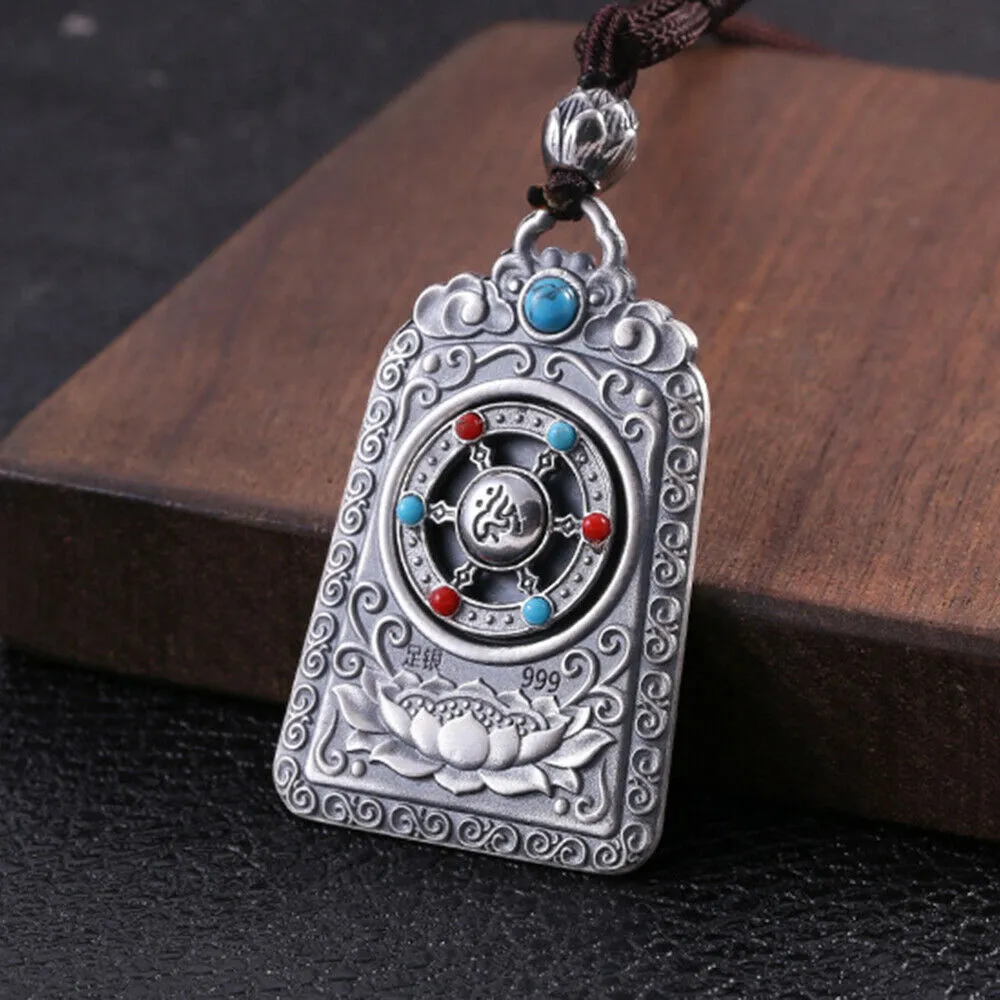 Real Solid 999 Fine Silver Pendants Dragon Lotus Auspicious Cloud Amulet Fashion Jewelry