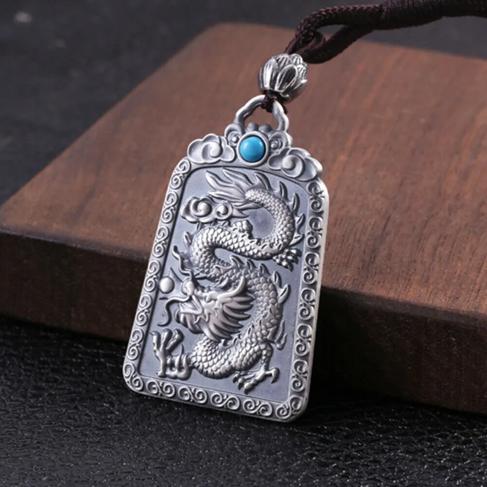 Real Solid 999 Fine Silver Pendants Dragon Lotus Auspicious Cloud Amulet Fashion Jewelry