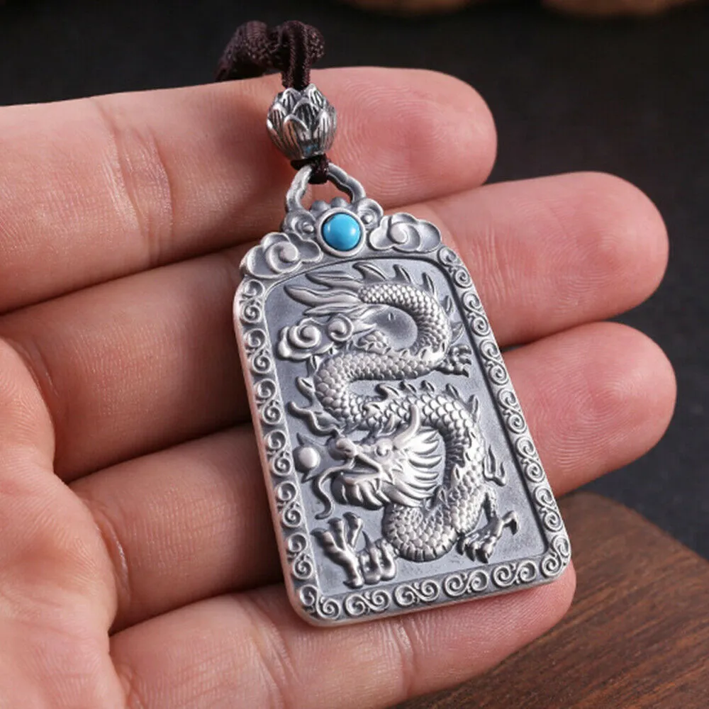 Real Solid 999 Fine Silver Pendants Dragon Lotus Auspicious Cloud Amulet Fashion Jewelry