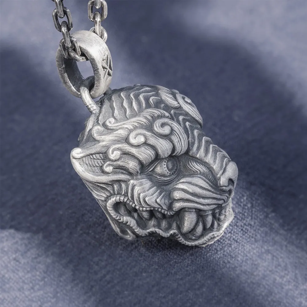 Real Solid 999 Sterling Silver Pendants Animals Tiger Head Wild Beast Jewelry