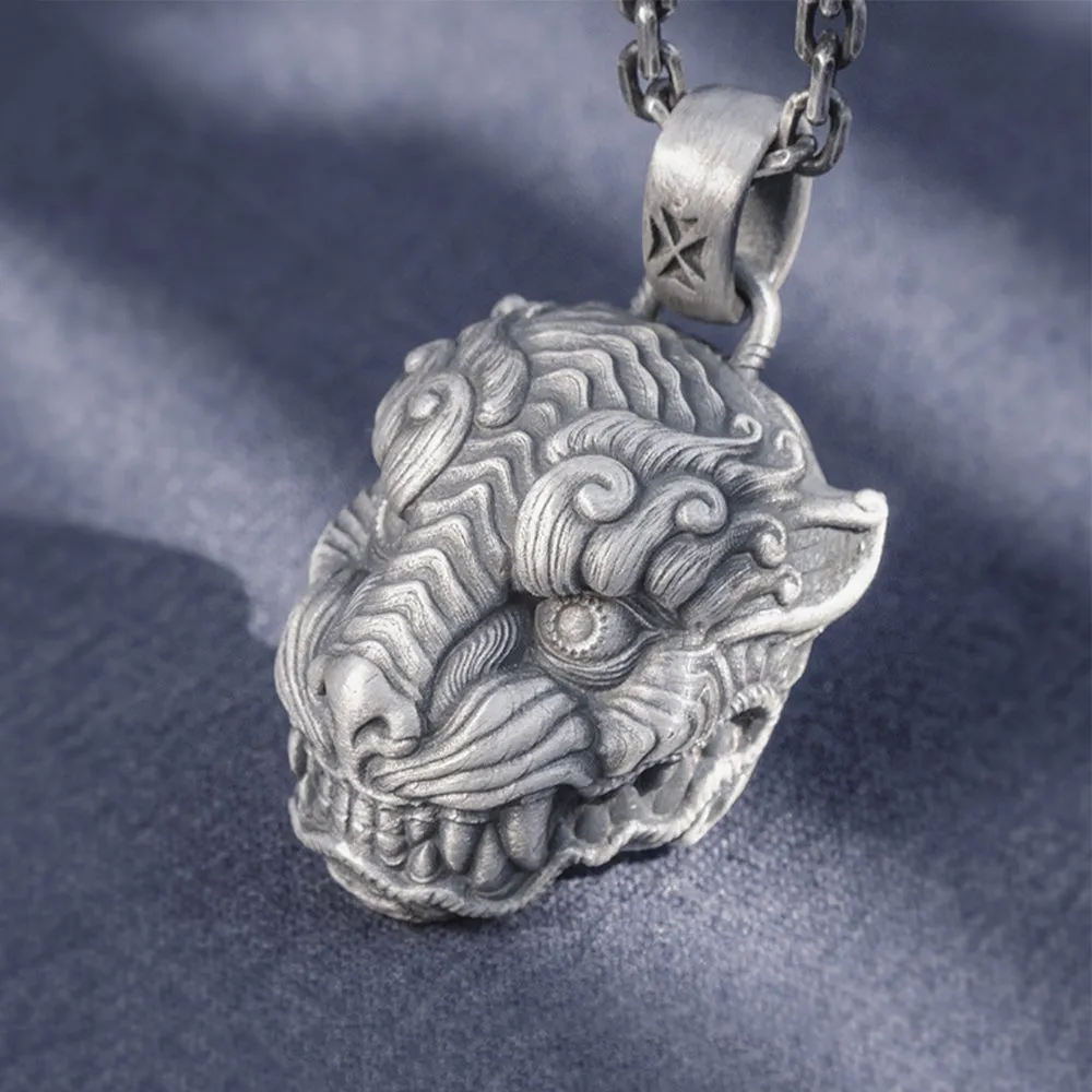 Real Solid 999 Sterling Silver Pendants Animals Tiger Head Wild Beast Jewelry