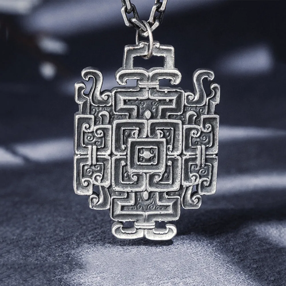 Real Solid 999 Sterling Silver Pendants Geometric Pattern Jewelry