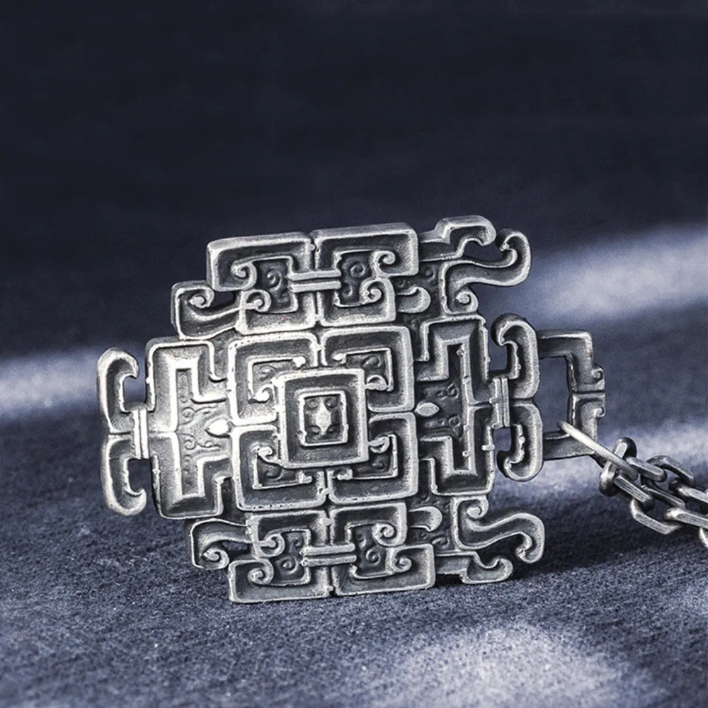 Real Solid 999 Sterling Silver Pendants Geometric Pattern Jewelry