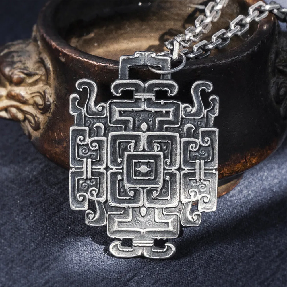 Real Solid 999 Sterling Silver Pendants Geometric Pattern Jewelry