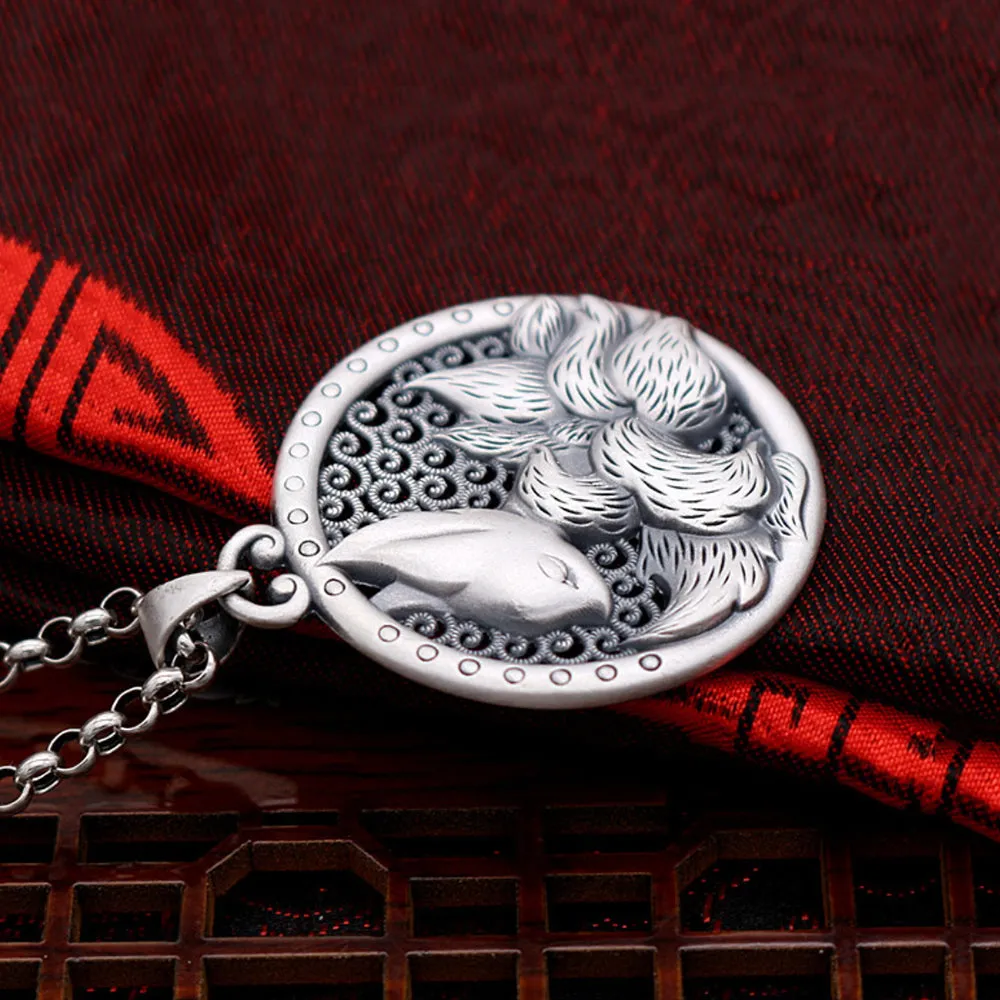 Real Solid 999 Sterling Silver Pendants Jewelry Animal Fox Nine-tailed Fox Pierced Fashion Jewelry