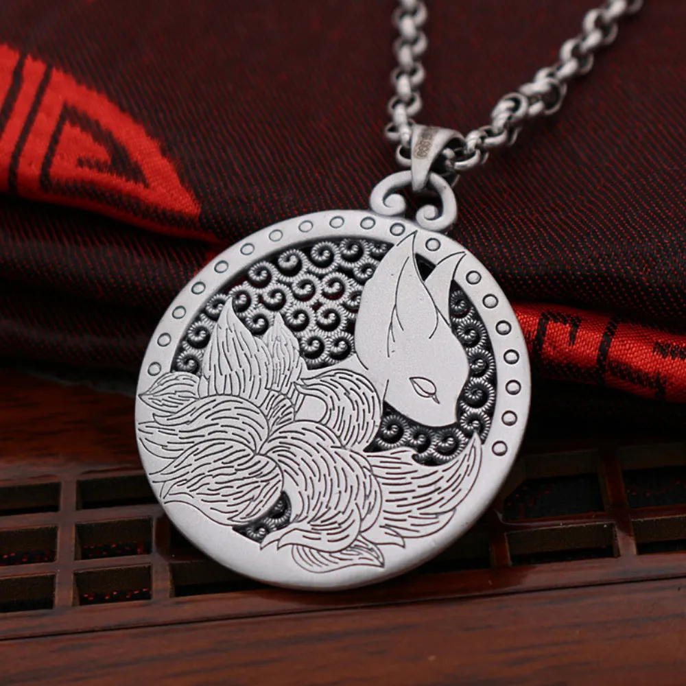Real Solid 999 Sterling Silver Pendants Jewelry Animal Fox Nine-tailed Fox Pierced Fashion Jewelry