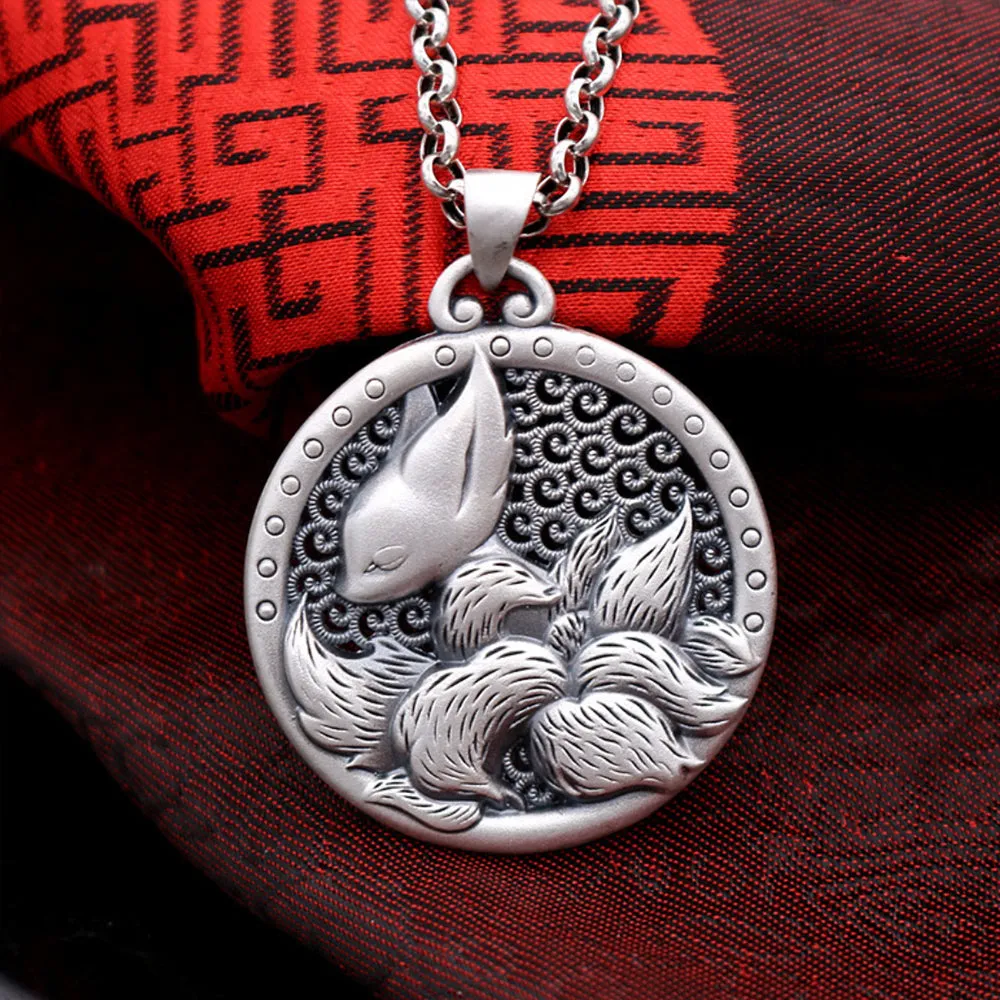 Real Solid 999 Sterling Silver Pendants Jewelry Animal Fox Nine-tailed Fox Pierced Fashion Jewelry