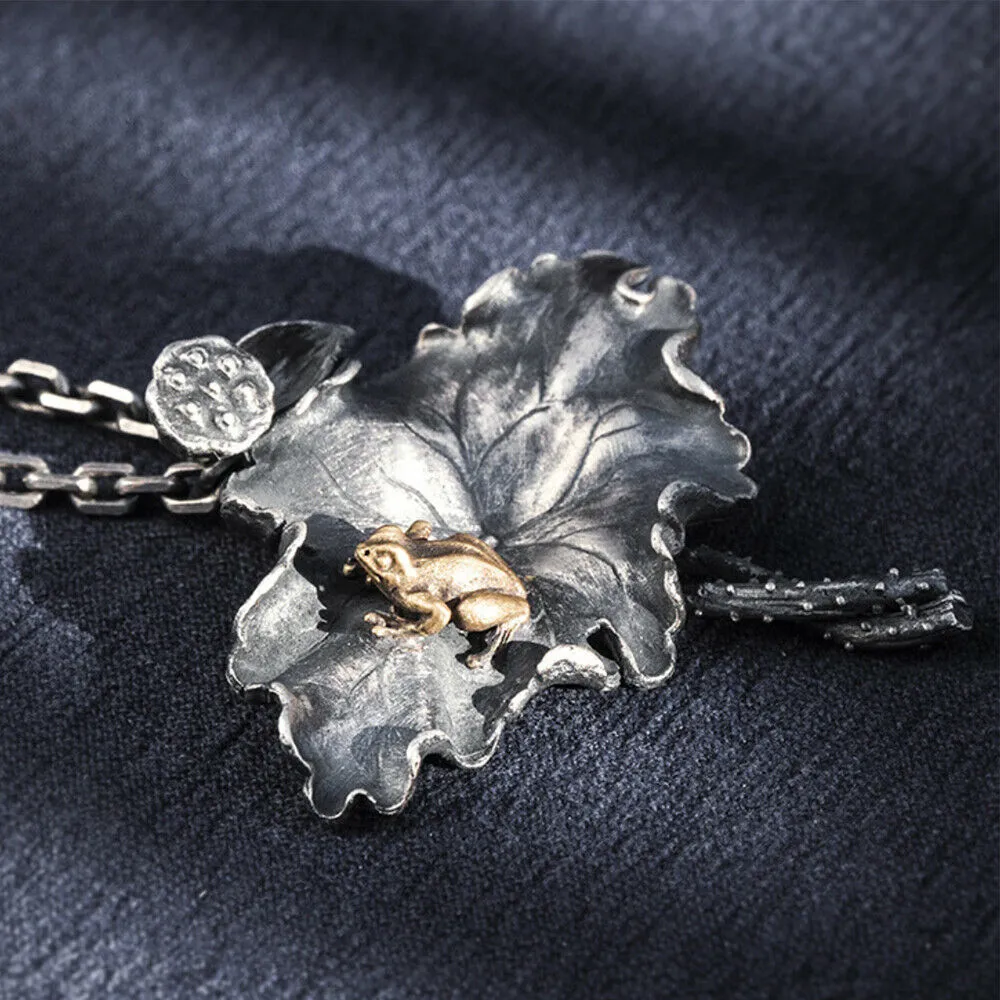 Real Solid 999 Sterling Silver Pendants Jewelry Flower Plant Lotus Leaf Frogs Animal