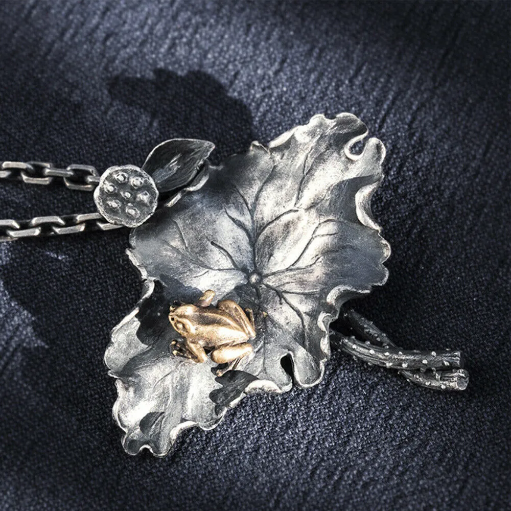Real Solid 999 Sterling Silver Pendants Jewelry Flower Plant Lotus Leaf Frogs Animal