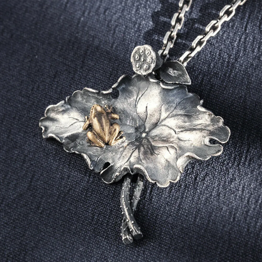 Real Solid 999 Sterling Silver Pendants Jewelry Flower Plant Lotus Leaf Frogs Animal