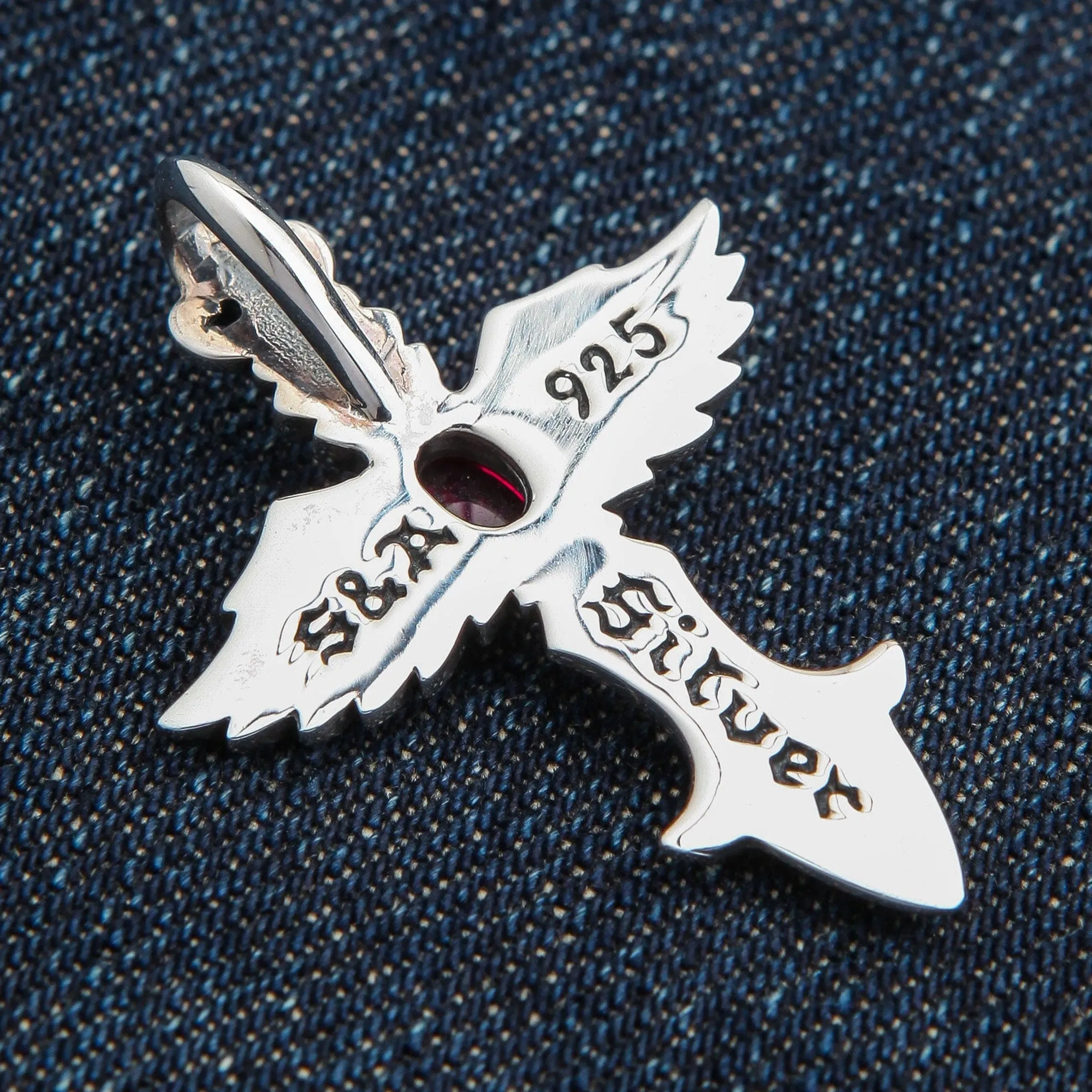 Red Angel Wings Sterling Silver Gothic Pendant