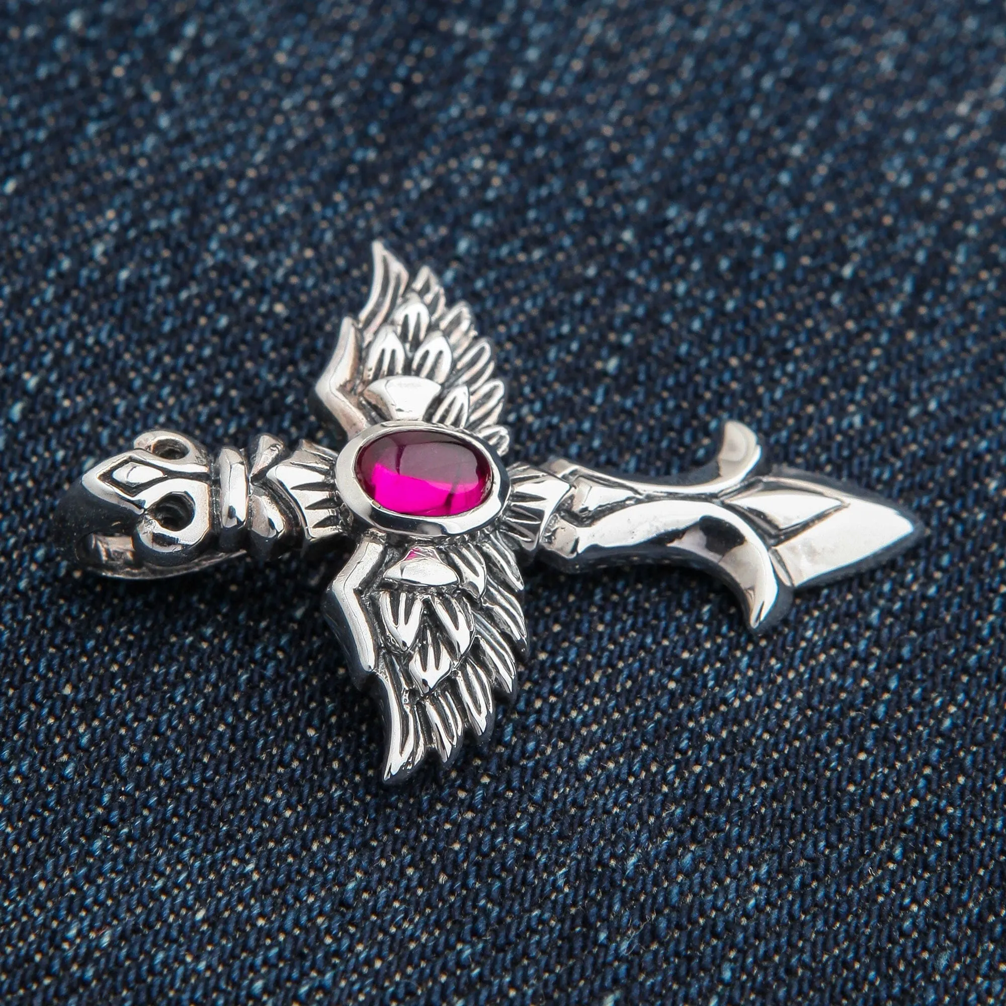 Red Angel Wings Sterling Silver Gothic Pendant
