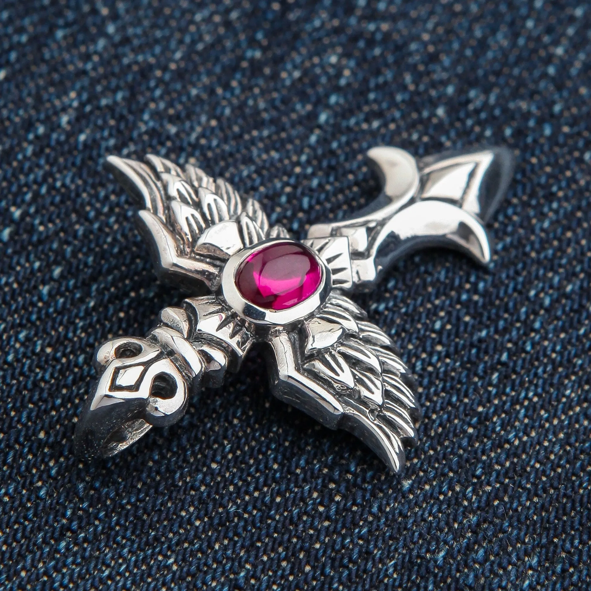 Red Angel Wings Sterling Silver Gothic Pendant