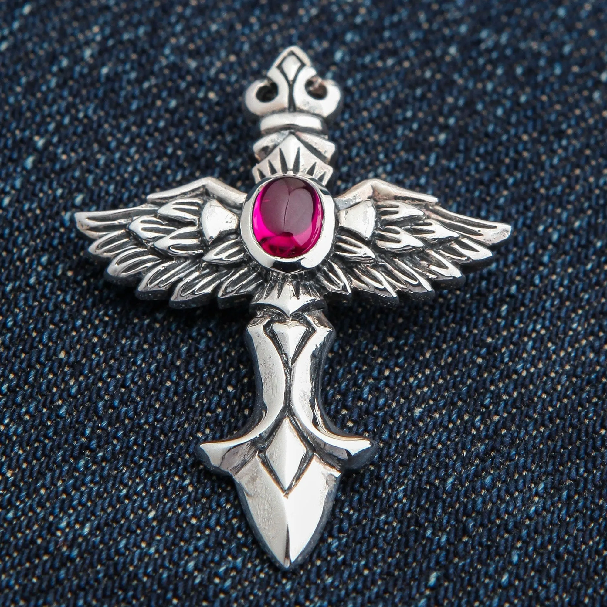 Red Angel Wings Sterling Silver Gothic Pendant