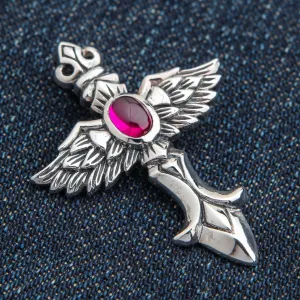 Red Angel Wings Sterling Silver Gothic Pendant