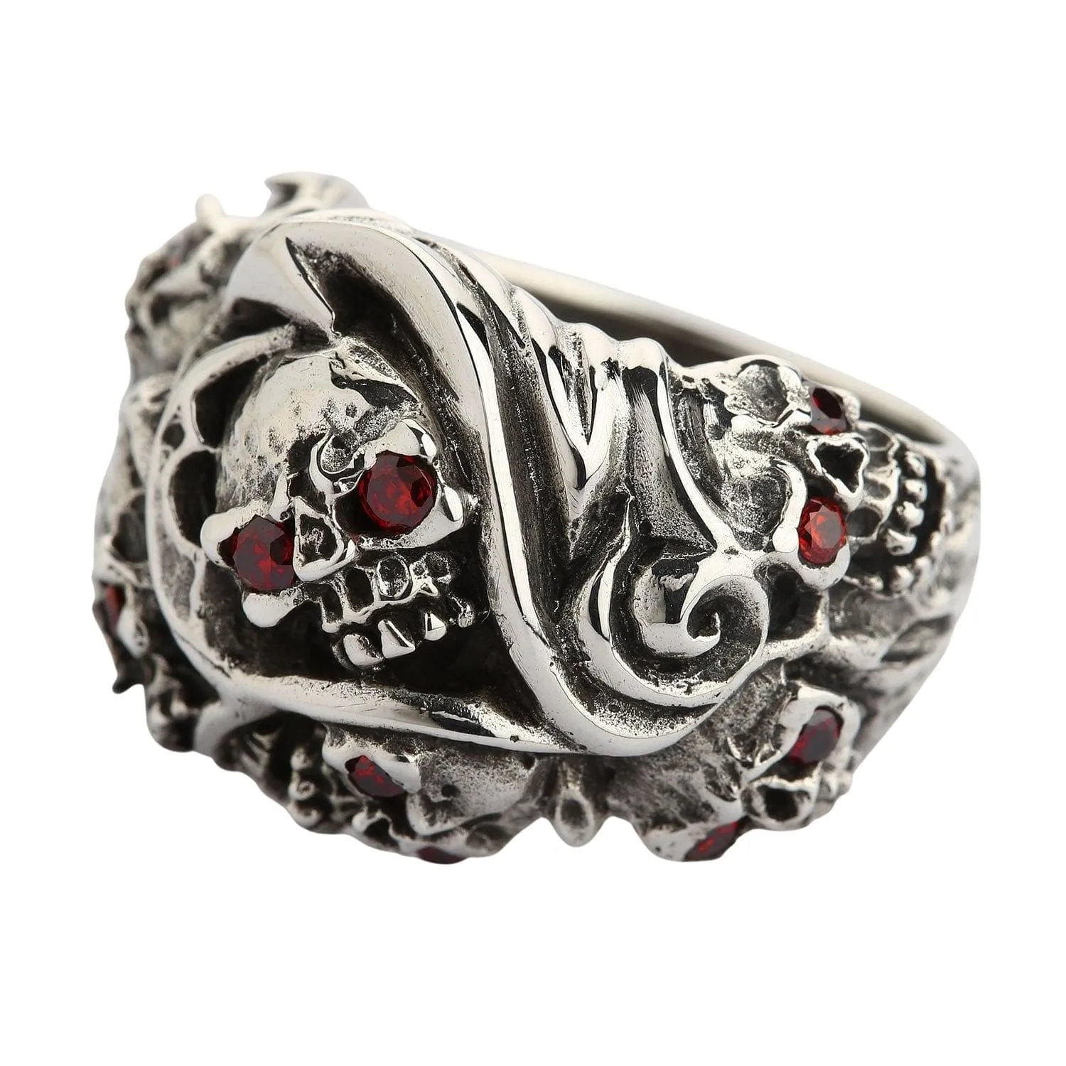 Red Eyes Inferno Skull Sterling Silver Gothic Ring