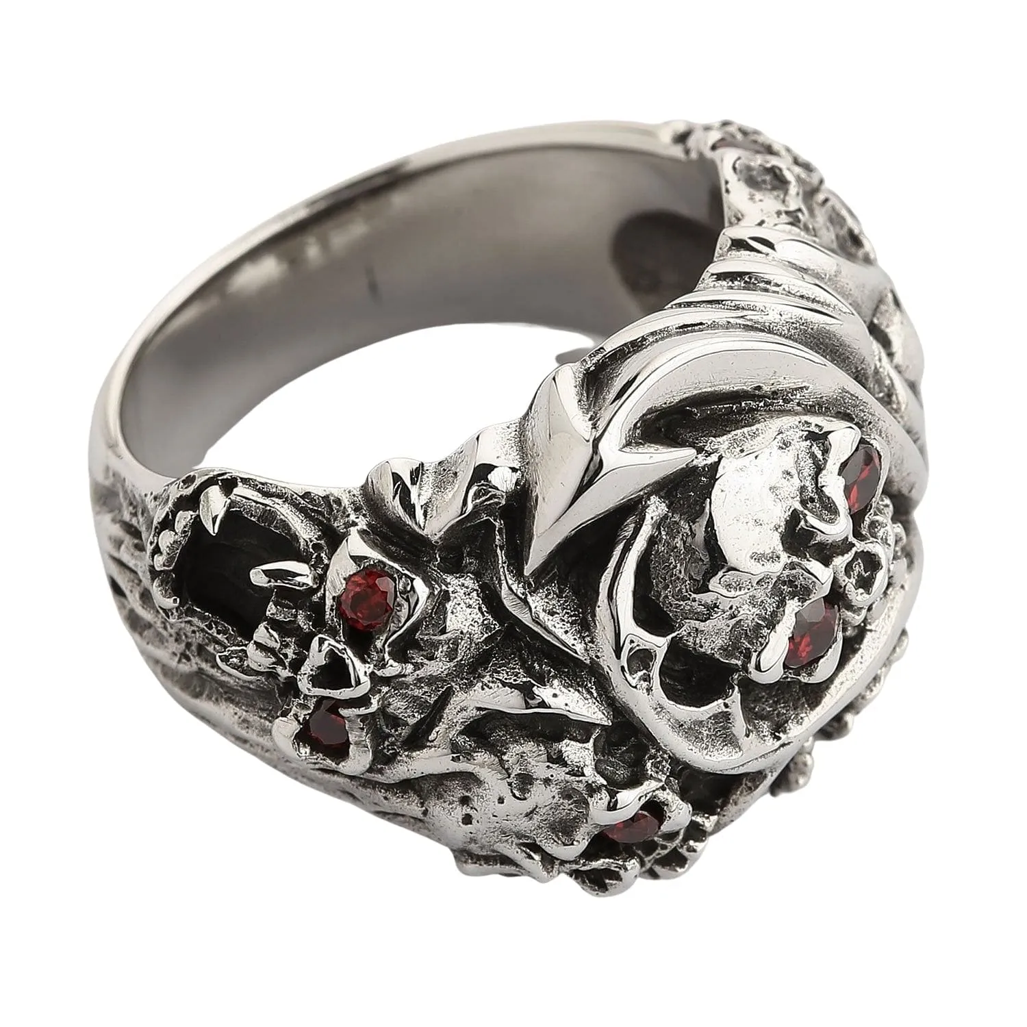Red Eyes Inferno Skull Sterling Silver Gothic Ring