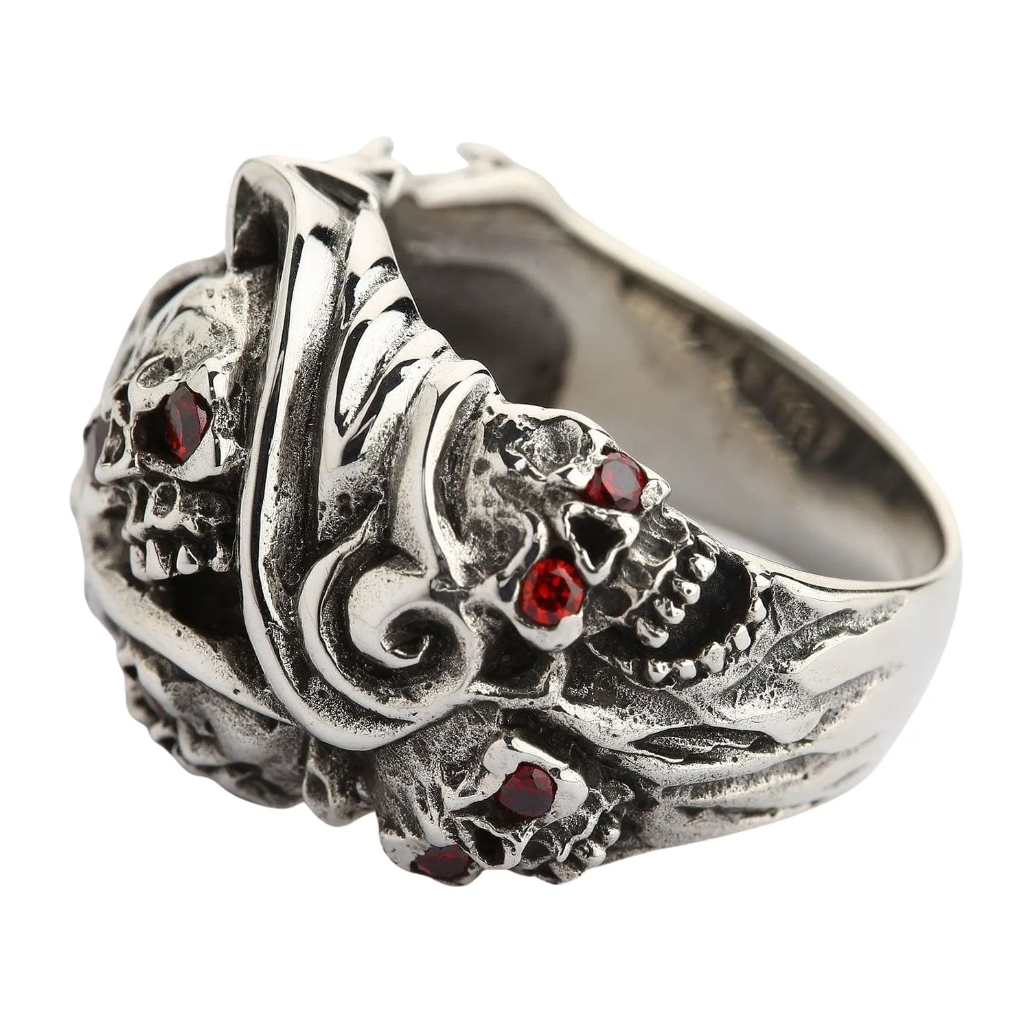 Red Eyes Inferno Skull Sterling Silver Gothic Ring