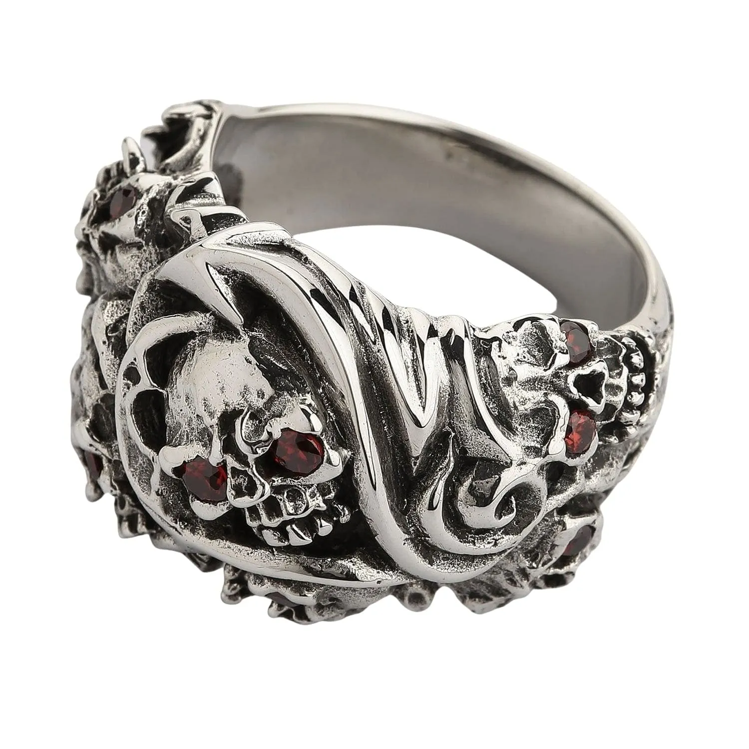 Red Eyes Inferno Skull Sterling Silver Gothic Ring