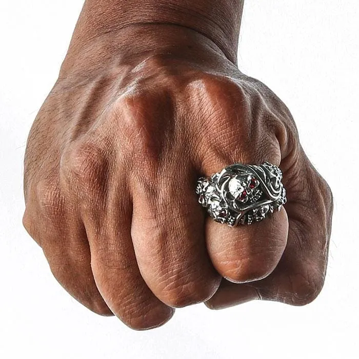 Red Eyes Inferno Skull Sterling Silver Gothic Ring