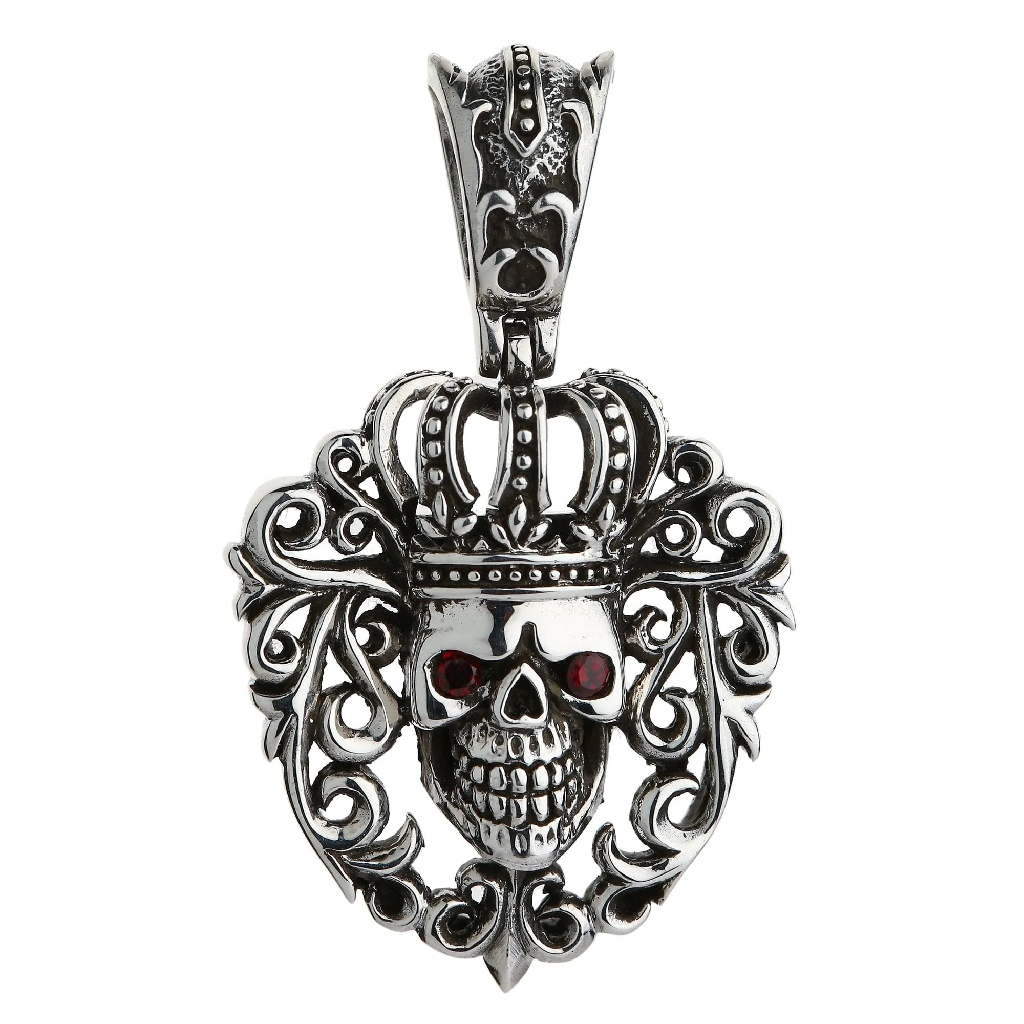 Red Eyes Queen Crown Skull Sterling Silver Gothic Pendant