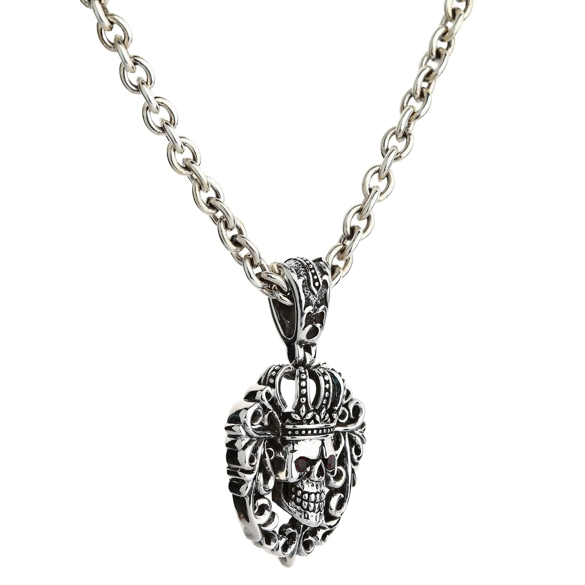 Red Eyes Queen Crown Skull Sterling Silver Gothic Pendant