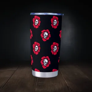 Red Skull Flowers Black Goth Tumbler – 20oz