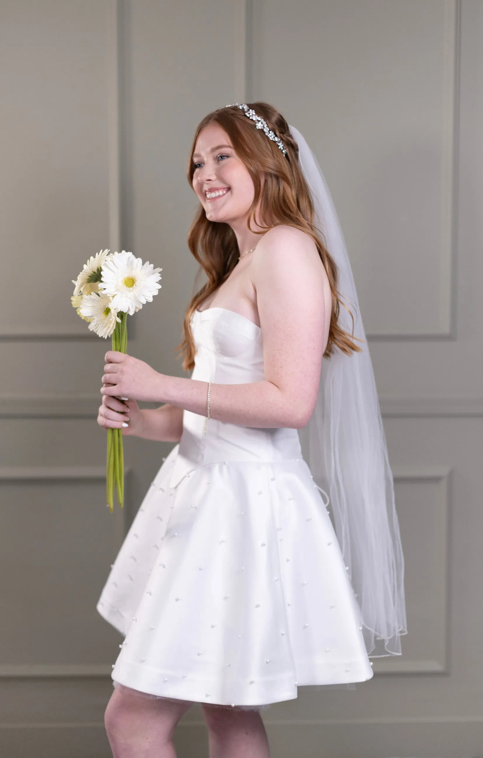 Rhinestone Crystal Bridal Headband, Silver Vine and Flower Hair Chain