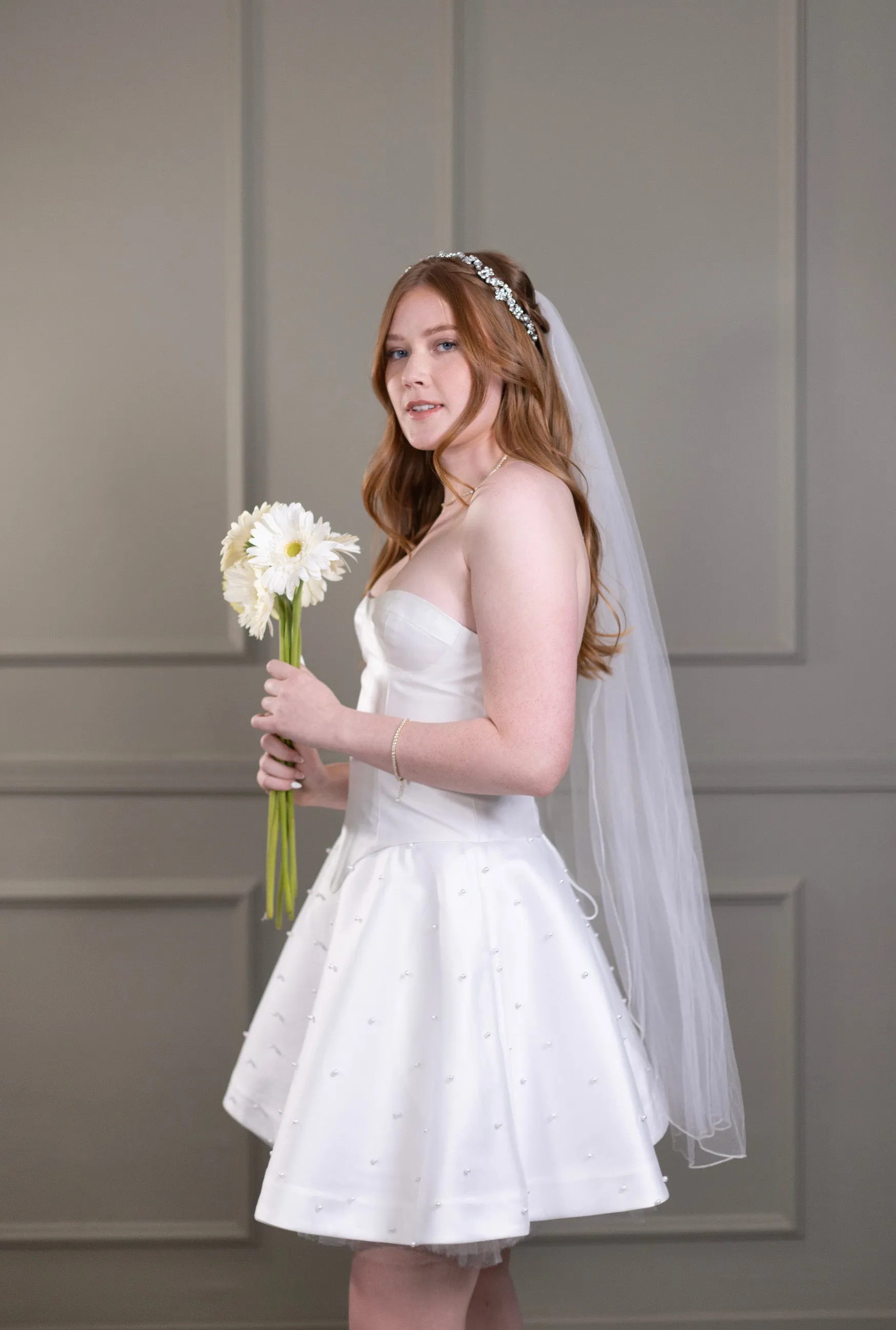 Rhinestone Crystal Bridal Headband, Silver Vine and Flower Hair Chain