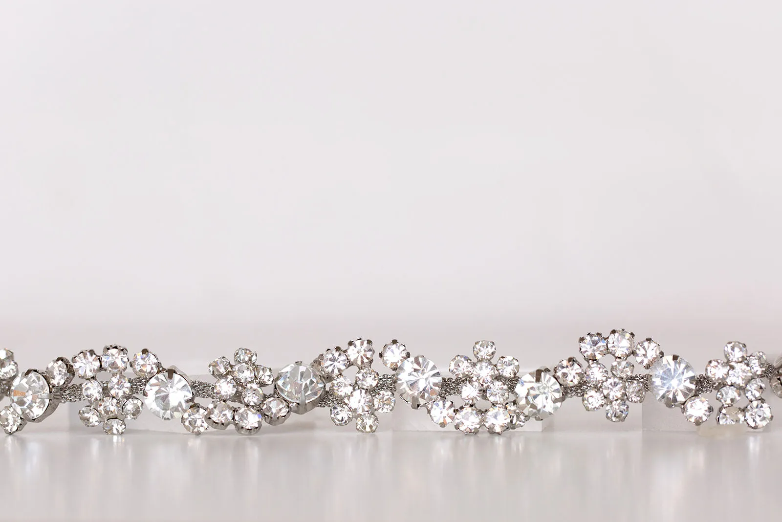 Rhinestone Crystal Bridal Headband, Silver Vine and Flower Hair Chain