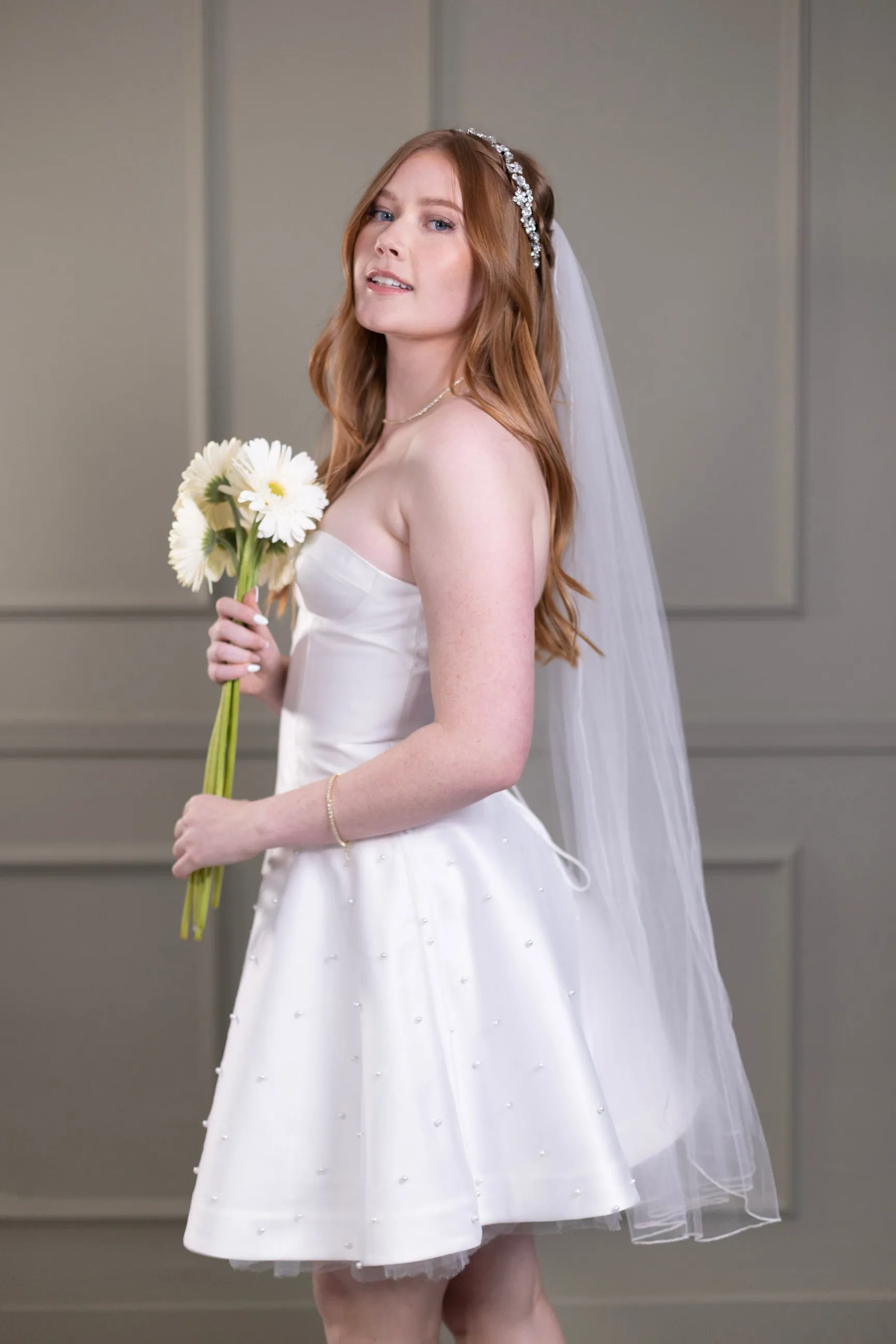Rhinestone Crystal Bridal Headband, Silver Vine and Flower Hair Chain