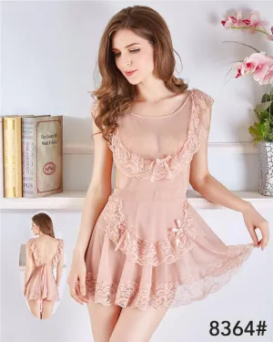 Romantic Net Lace Short Nighty For Women - 8364