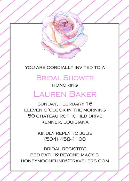 ROSE FLOWER WITH STRIPES CUSTOM INVITATION