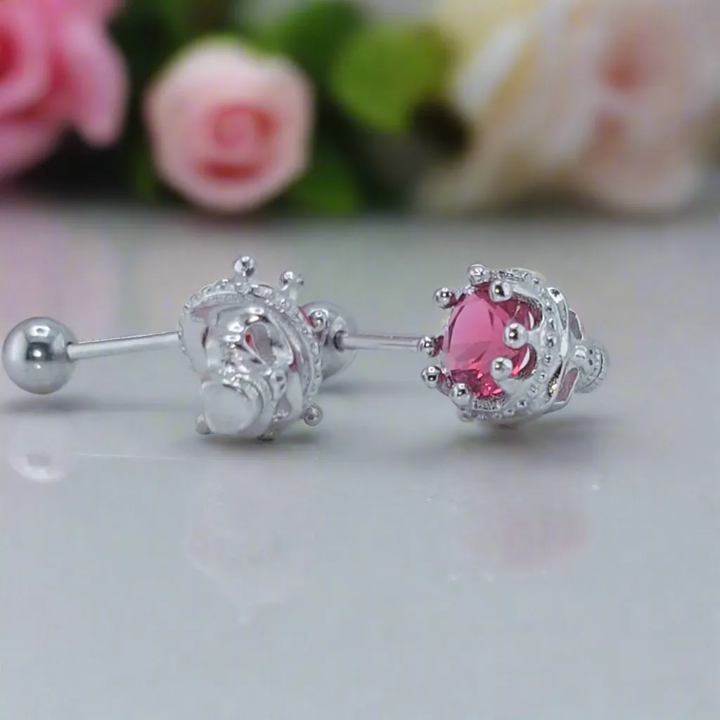 Rose Gold Crowned Skull Head Screw Stud Earrings