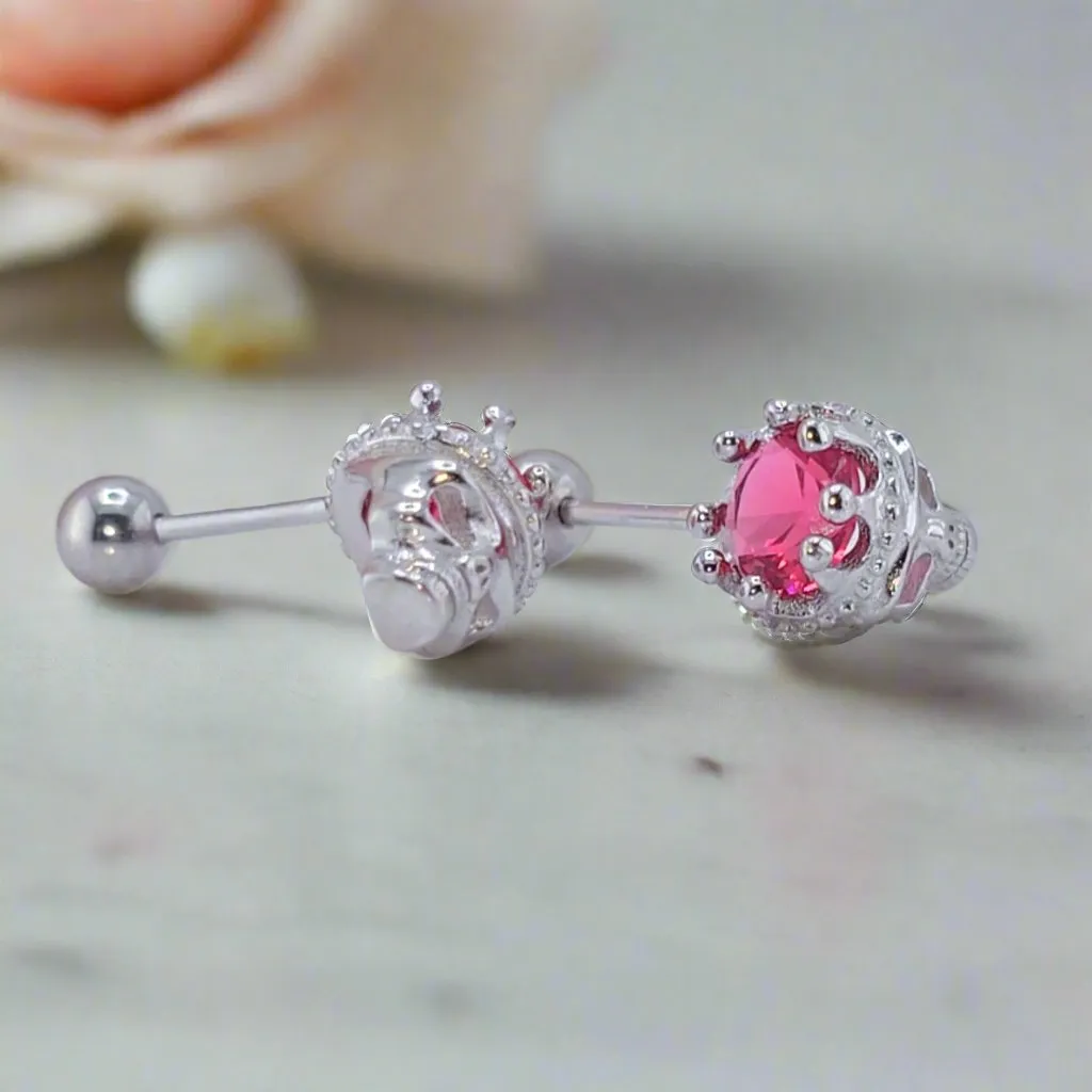 Rose Gold Crowned Skull Head Screw Stud Earrings