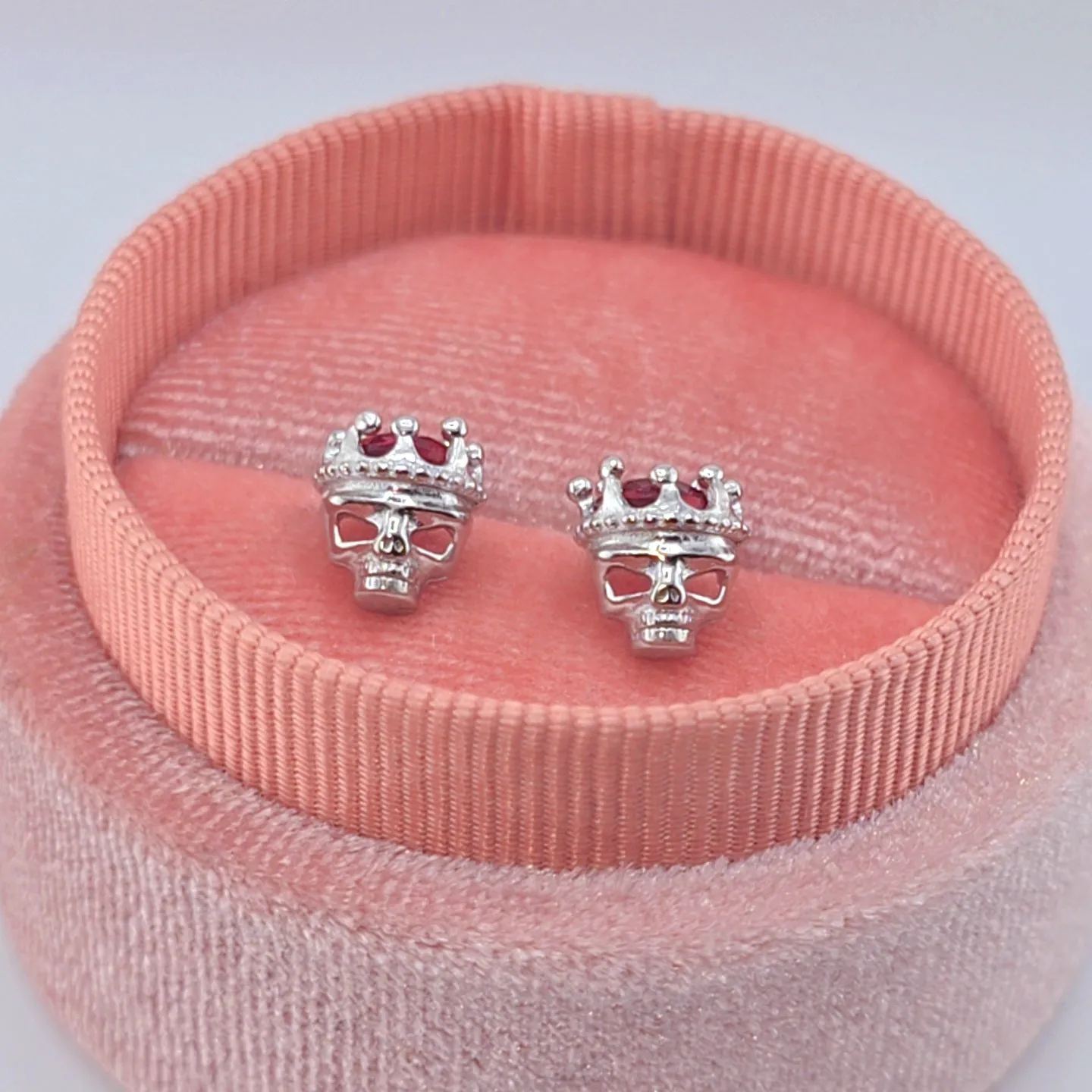 Rose Gold Crowned Skull Head Screw Stud Earrings