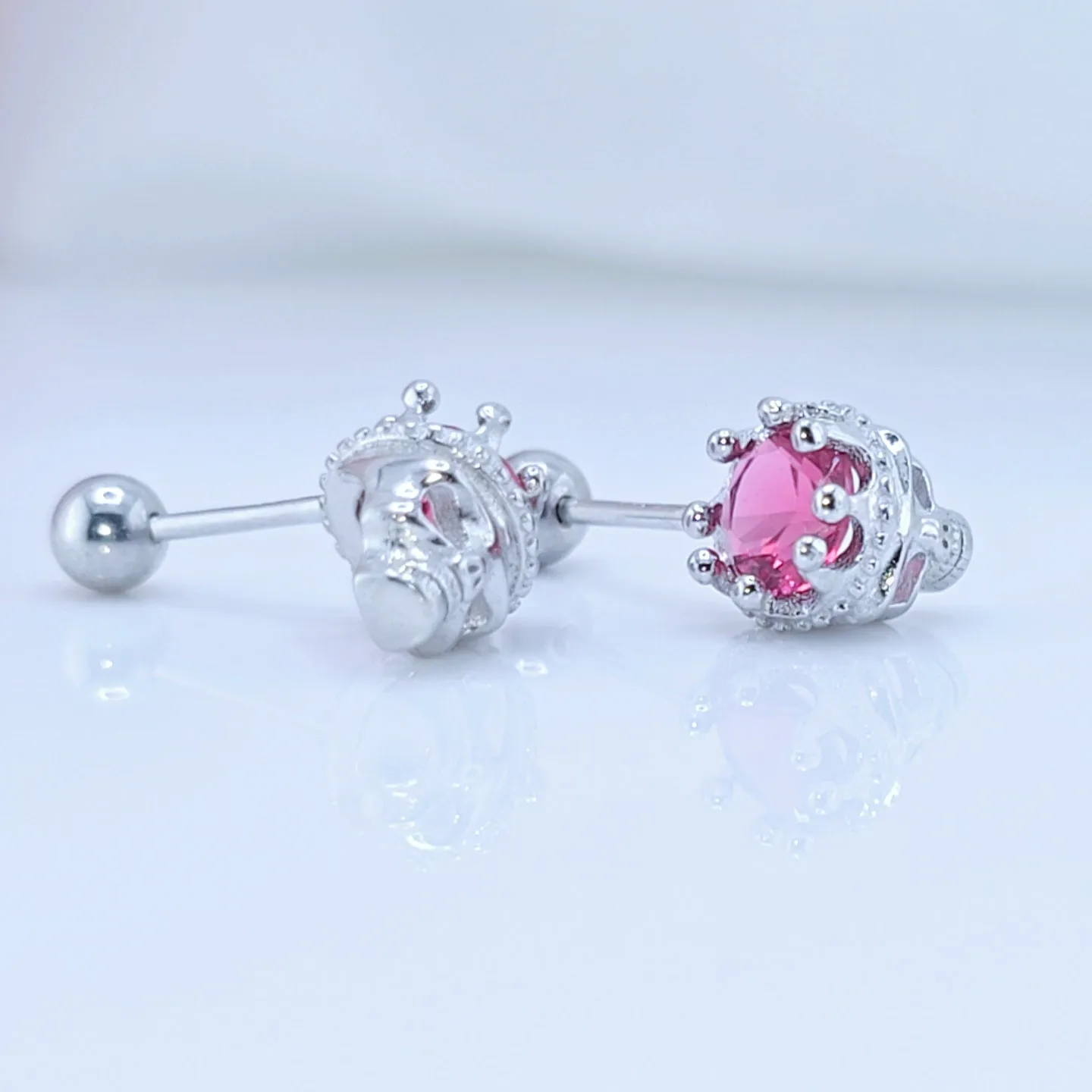 Rose Gold Crowned Skull Head Screw Stud Earrings