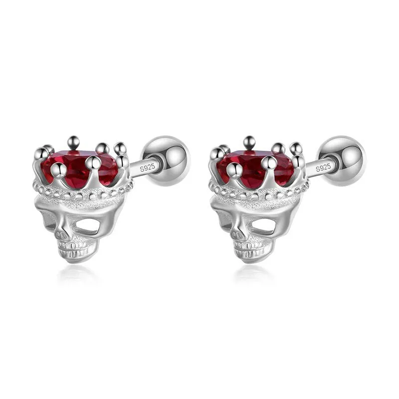 Rose Gold Crowned Skull Head Screw Stud Earrings