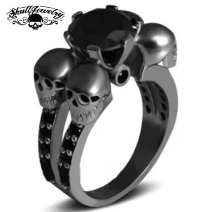 Rotonde Teschi Neri - Four Skulls Black Sapphire Wedding/Engagement Ring (w004)