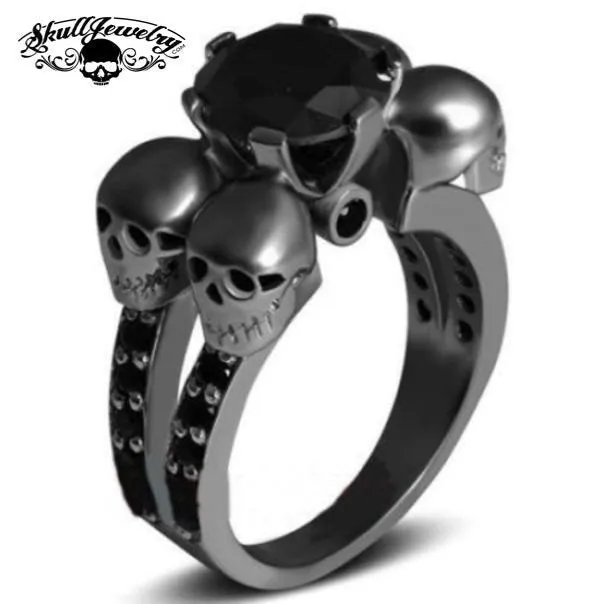 Rotonde Teschi Neri - Four Skulls Black Sapphire Wedding/Engagement Ring (w004)