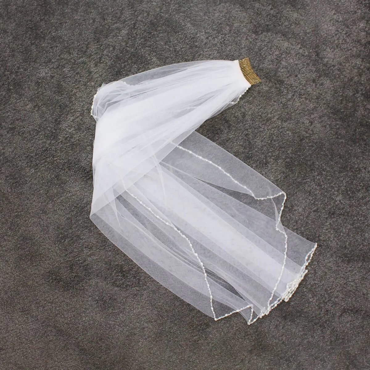 Roycebridal Beaded Short Bridal Veils Fingertip Length V684