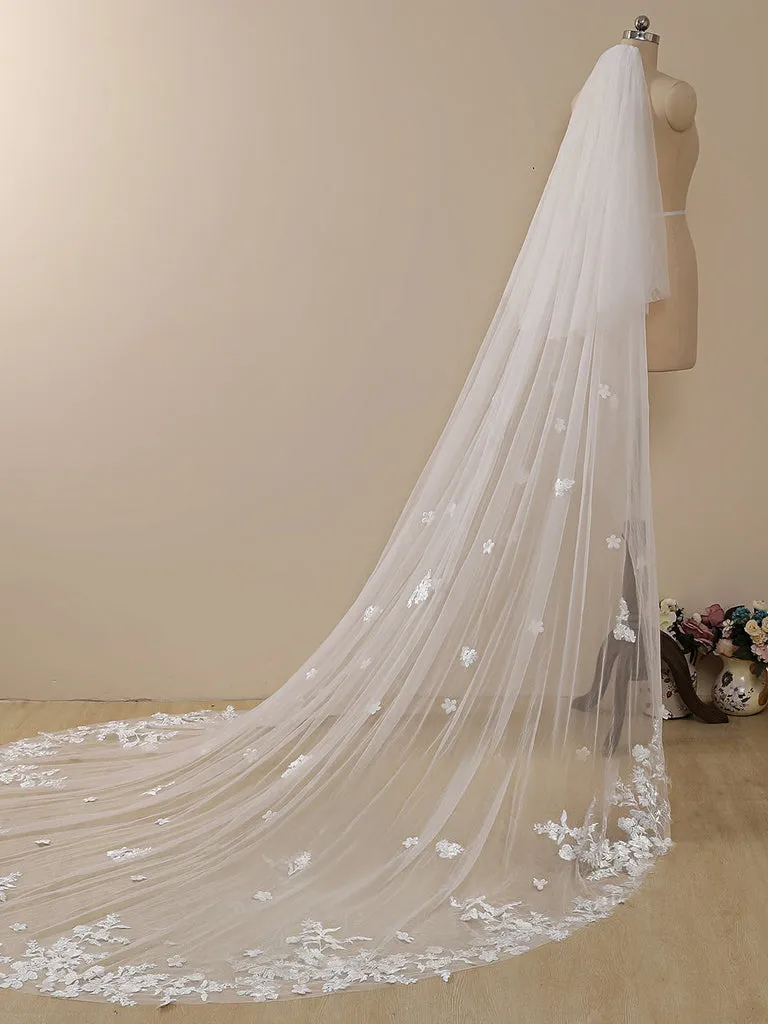 Roycebridal Delicate Flower Lace Cathedral Veil Bridal Veil Wedding Veil