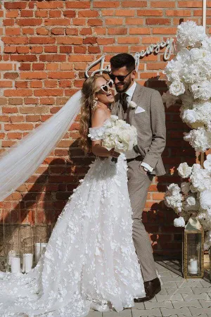 Roycebridal Gorgeous A-line Off-the-Shoulder 3D Flowers Beach Wedding Dresses, MW856