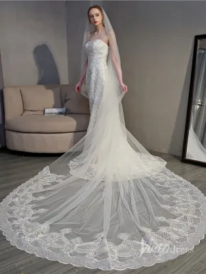 Roycebridal Ivory Tulle Lacy Cathedral Veil Viniodress TS18004