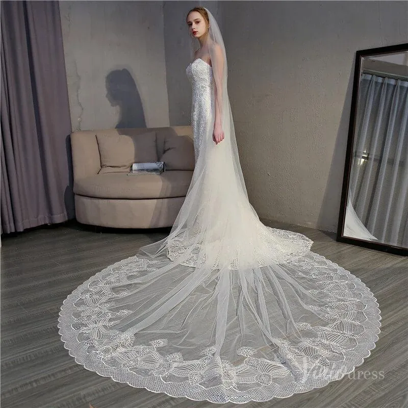 Roycebridal Ivory Tulle Lacy Cathedral Veil Viniodress TS18004