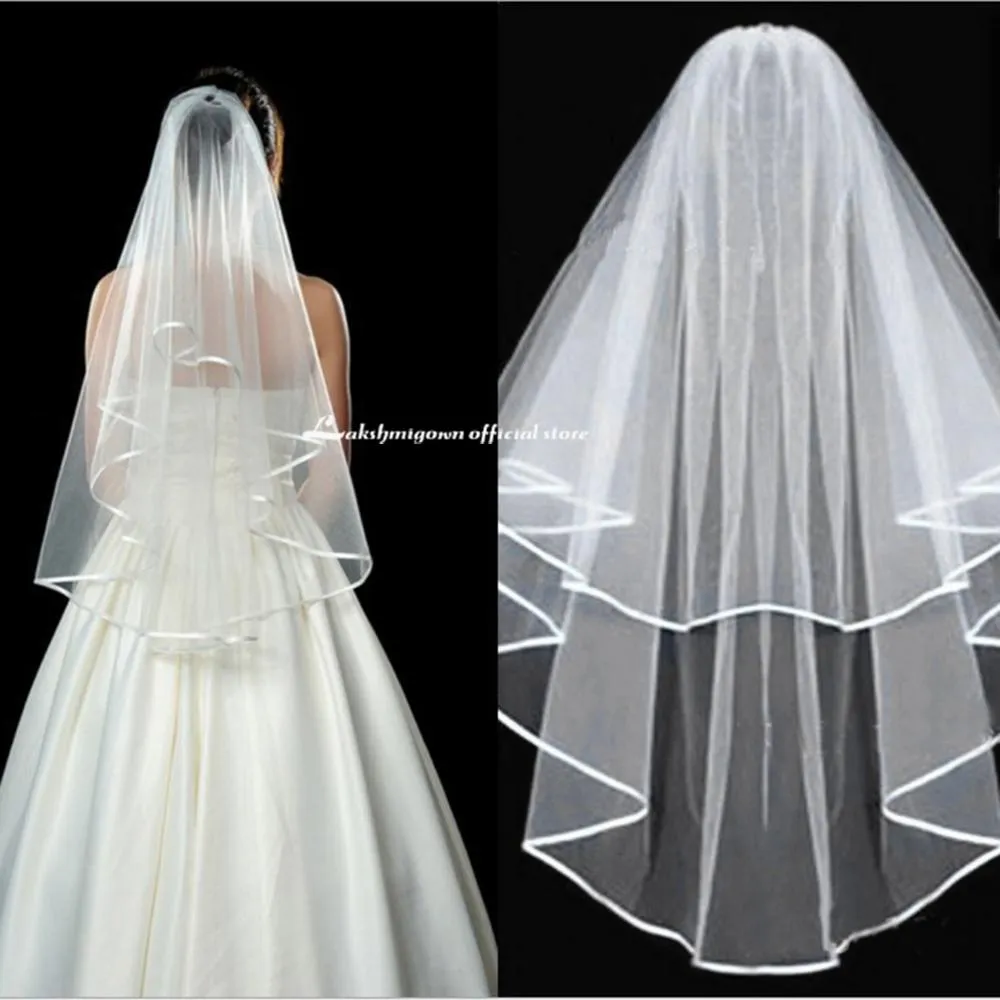 Roycebridal Tulle Bridal Veils White Wedding Bridal Veil with Comb Wedding Veils With Lace Ribbon Edge For Marriage Wedding Accessories