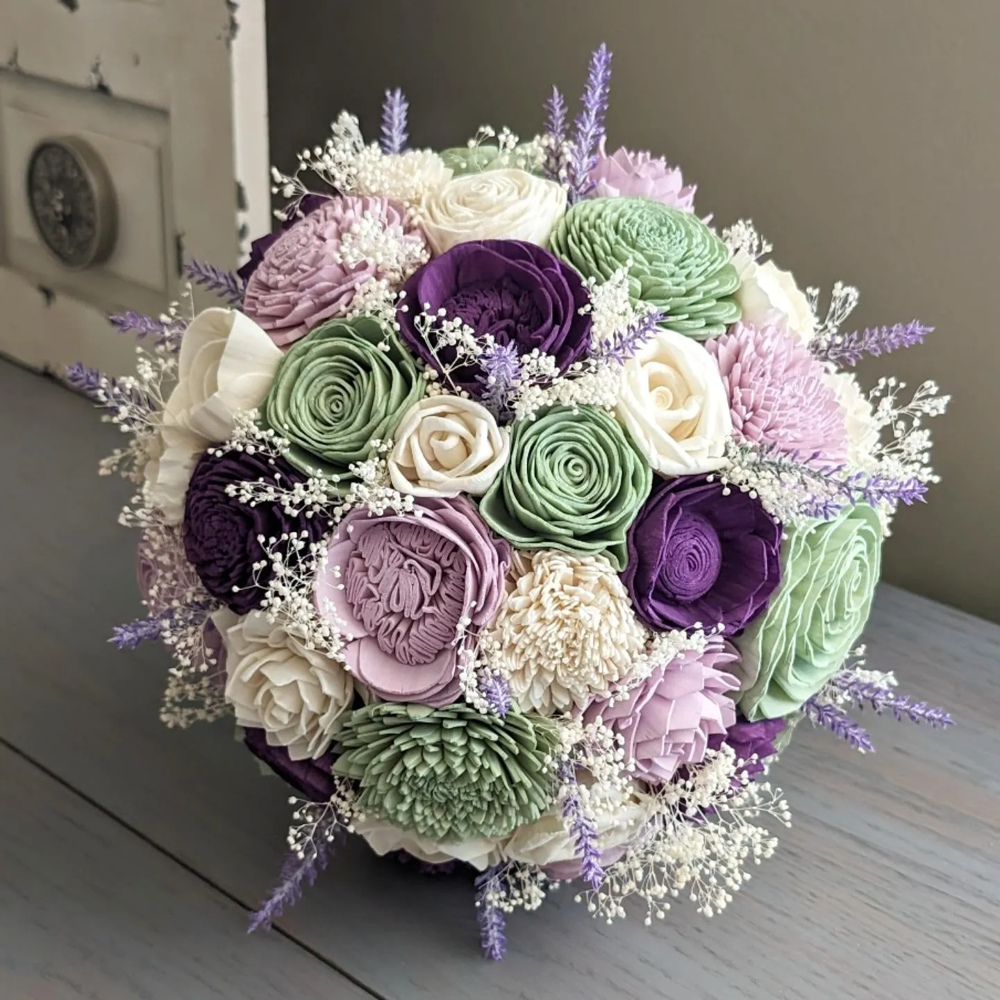 Sage, Eggplant, Lilac, and Ivory Bouquet with Lavender and Baby's Breath