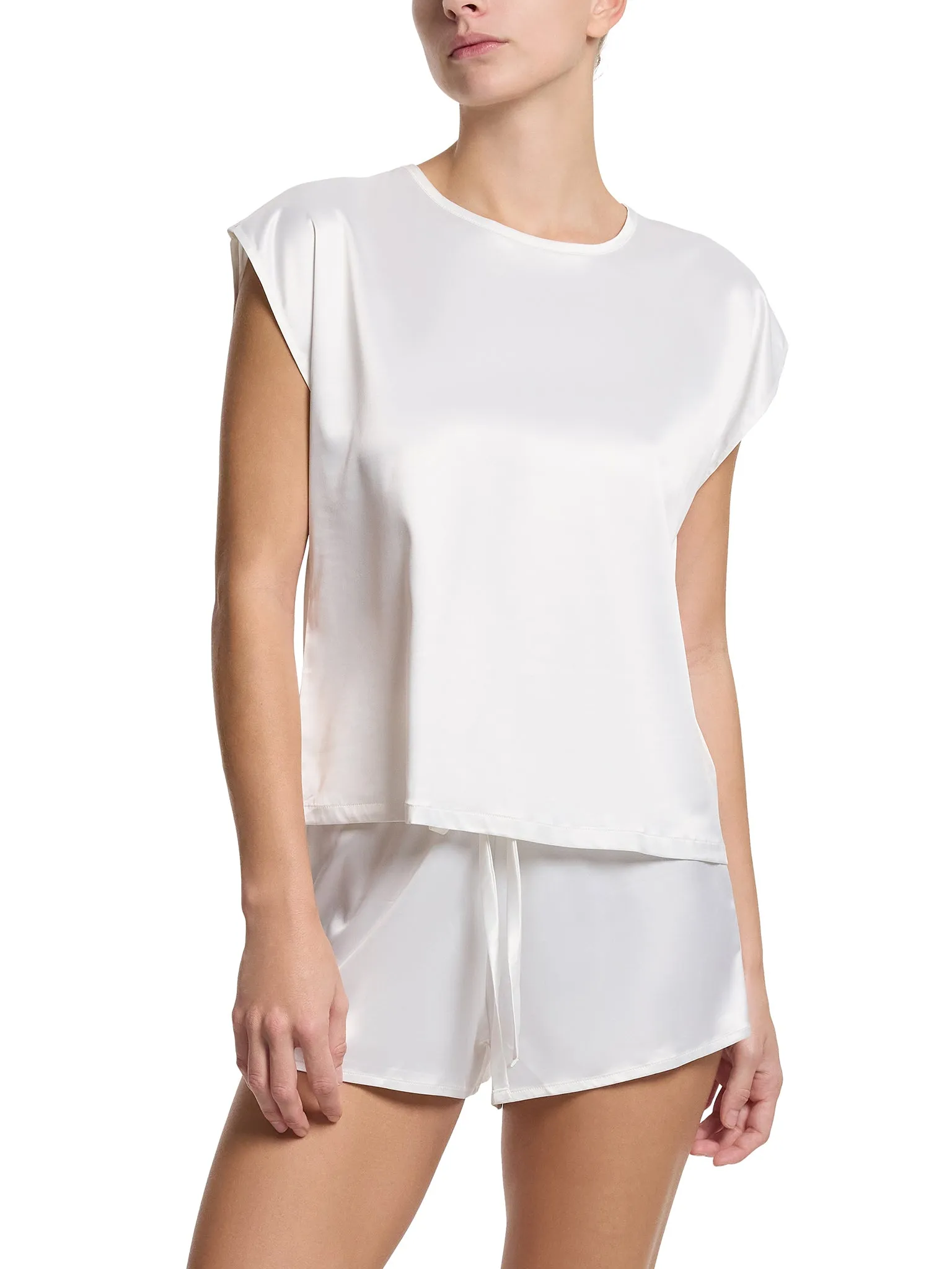Satin Sleep Drawstring Short Light Ivory