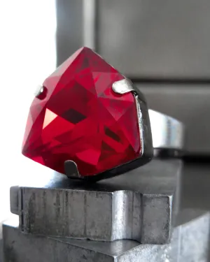 SCARLET - Regal Red Crystal Ring - Trilliant Triangle Shape