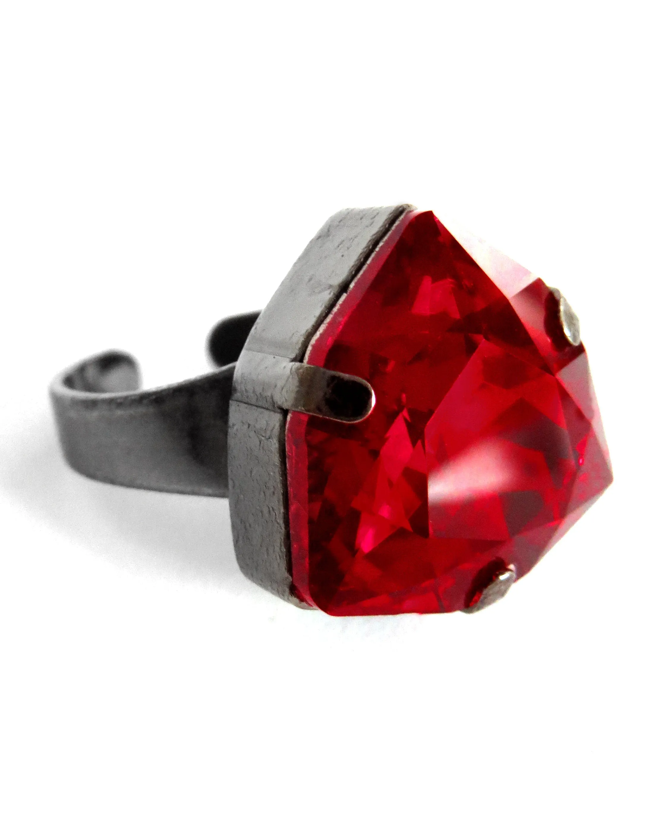 SCARLET - Regal Red Crystal Ring - Trilliant Triangle Shape